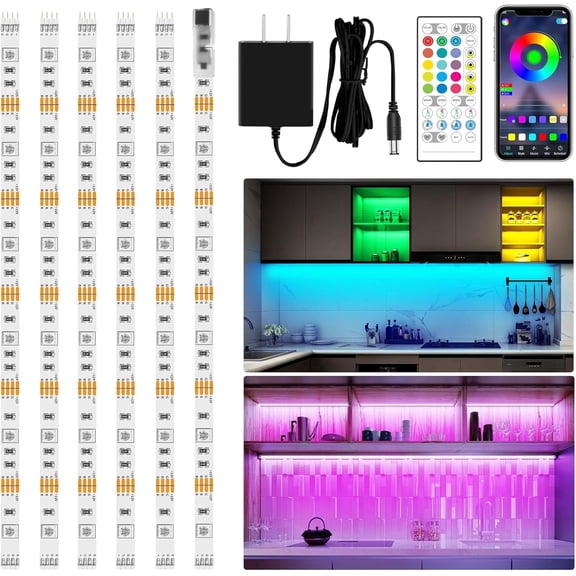 6 Pack RGB Under Cabinet Lights with App and Remote Control, 9.8 ft