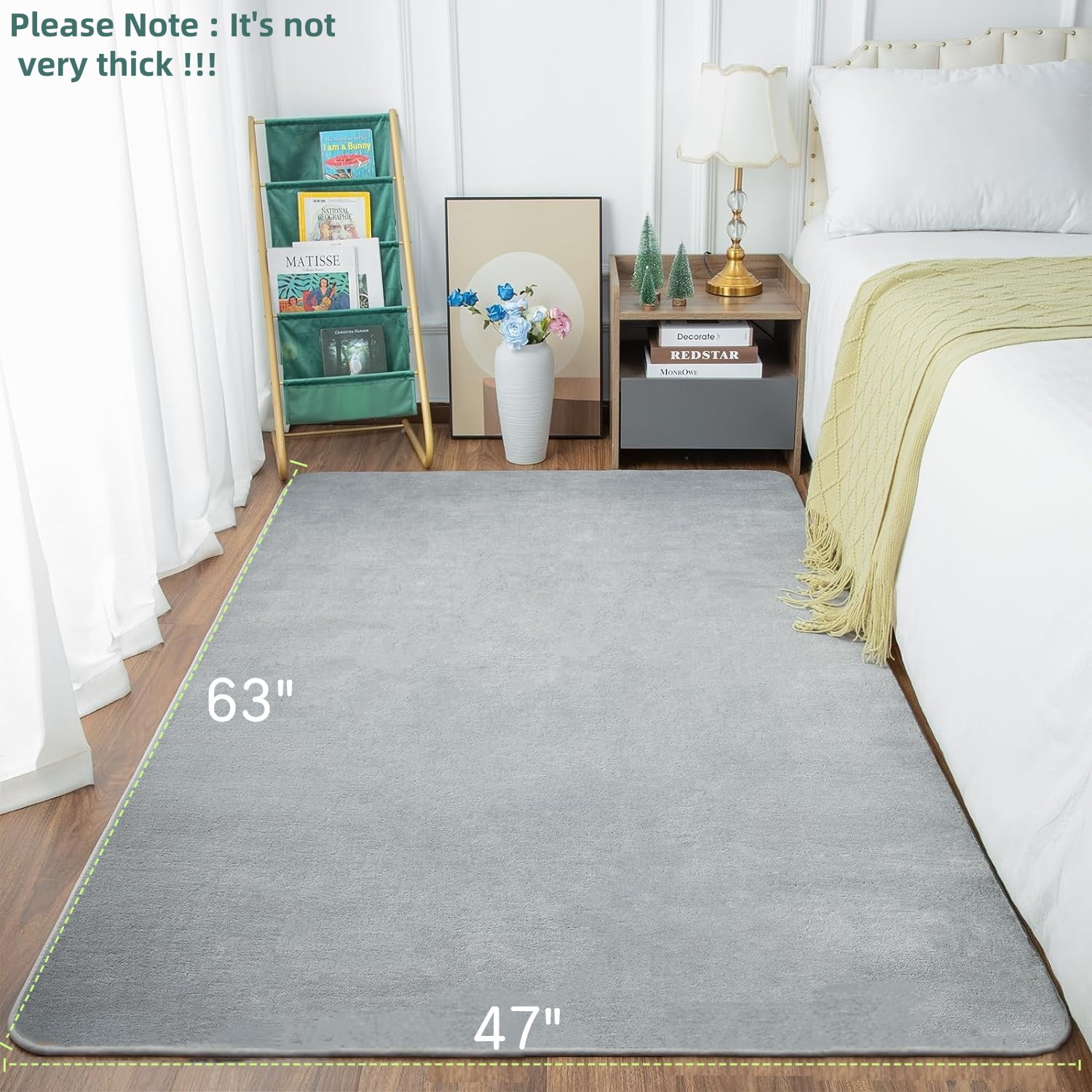 63x47 Play Mat for Playpen, Super Soft Velvet Portable Baby Playpen Mat for Kids Toddler Crawling and Play, Non-Slip Bottom Playmat
