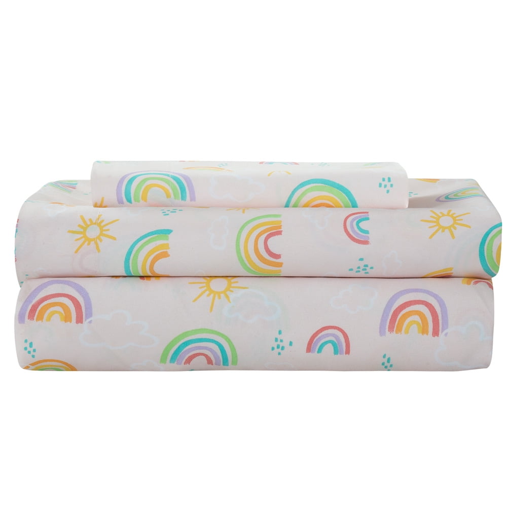 Twin 5-Piece Comforter Set, Kidz Mix Rainbow Clouds Super Soft Bed in a Bag with Reversible Comforter and Sheet Set