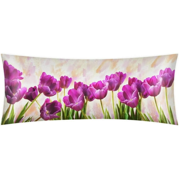 Body Pillow Cover 54x21 inches Hope Flowers Tulips Satin Pillow Case Cover with Zipper Soft Breathable Long Pillowcase for Hair and Skin