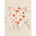 thumbnail image 5 of Elippeo Baby Girl Fall Outfit 3 6 12 18 Months Long Sleeve Pumpkin Flower Print Jumpsuit with Headband Halloween Clothes, 5 of 8