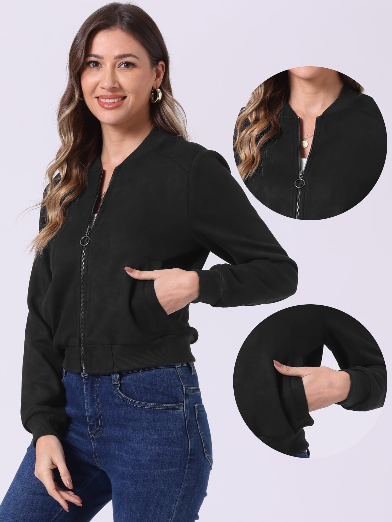 DARING DIVA Stand Collar Zip Up Biker Moto Bomber Jackets L Black