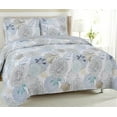 thumbnail image 6 of Cozy Line Home Fashions Aqua Blue Floral Cotton Quilt Set, Queen - Reversible, 6 of 6
