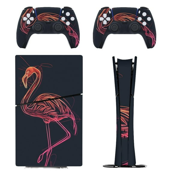 Skin Sticker for PS5 Slim Standard Disc Digital Edition Console and Controllers Decals for Playstation 5 (Neon Flamingo,PS5 Slim)