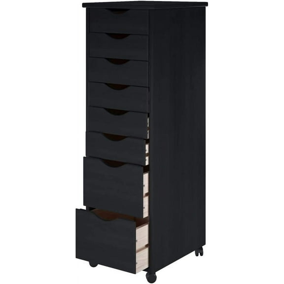 Jela Original Roll Cart, Solid Wood, 6 2 Drawer Narrow Drawers Roll Carts, Black