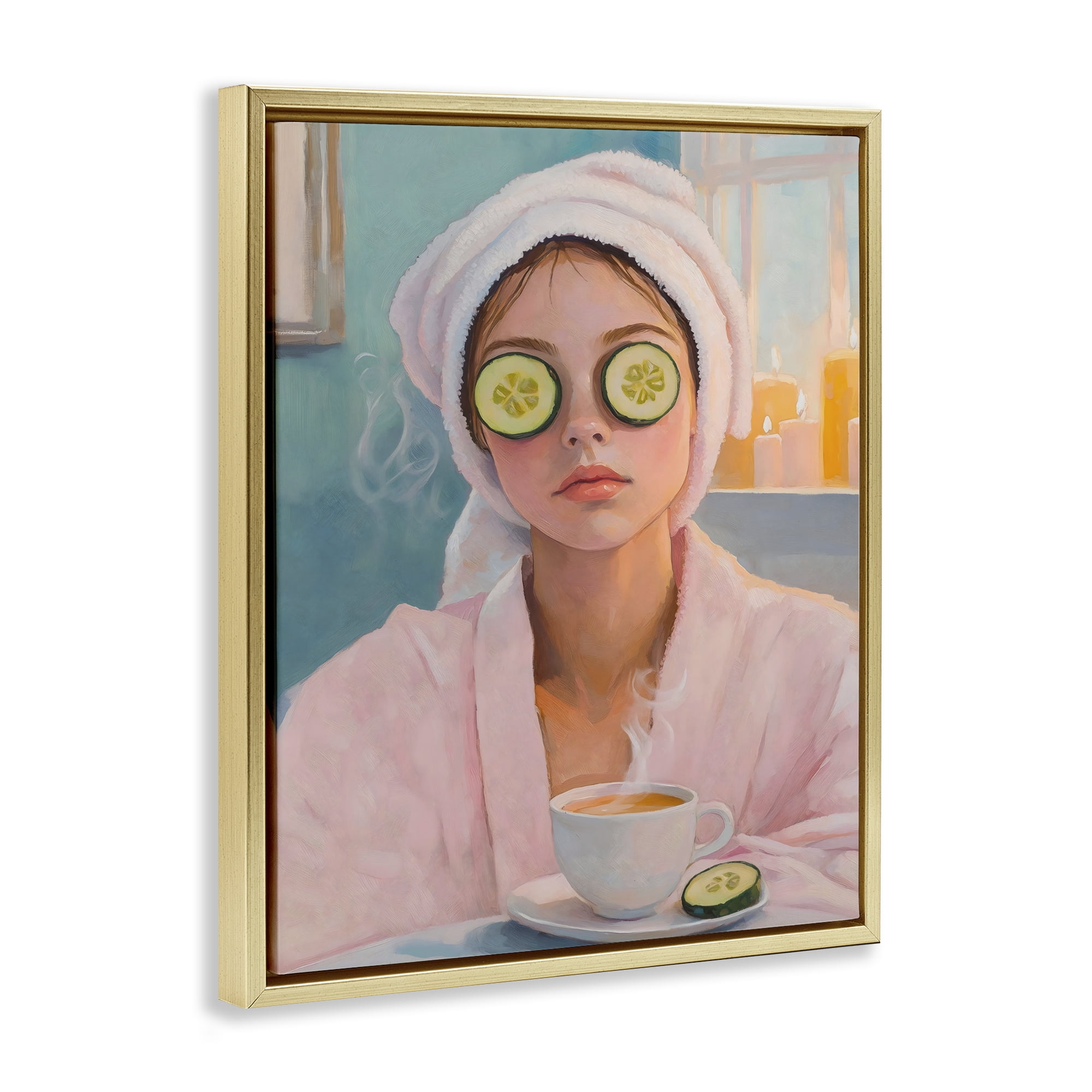 Stupell Industries Spa Day Cucumber Self Care Gold Framed Floater Canvas Wall Art, design by The Prints Vibe