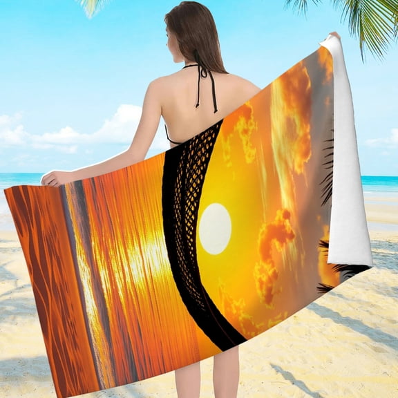 RKSupls Beach Hammock Sunset Microfiber Beach Towel, Extra Large Quick Dry Lightweight Towel for Travel Swimming Camping, Soft Super Absorbent- 55.1x27.6in
