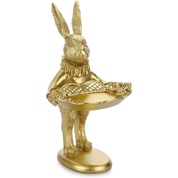 Easter Golden Bunny Jewelry Tray, Vintage Rabbit Figurine Trinket Holder for Rings & Accessories, Tabletop Home Decor(1Pcs)