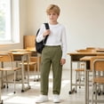 thumbnail image 6 of DJDLJWCJ Boys School Uniform Pants Comforty Elastic Waist Straight Cargo Pants Solid Color Side Pocket Casual Trousers Green Size 7, 6 of 9