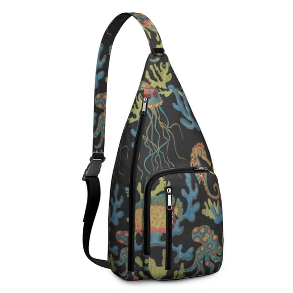 Nautical Crab Shoulder Bag - Vintage Black & White Marine Design with Watercolor Crab, Durable Water-resistant Sling Pack for Coastal Enthusiasts (Men & Women)
