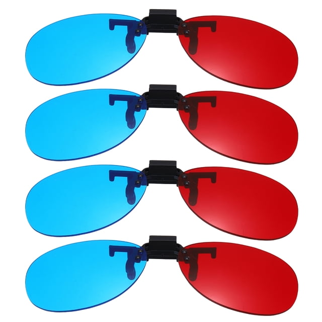 4 Pcs Lunettes Rouges Bleues/cyanes 3D à Clipser, Lunettes de Visualisation 3D Cadre Suspendu Rond
