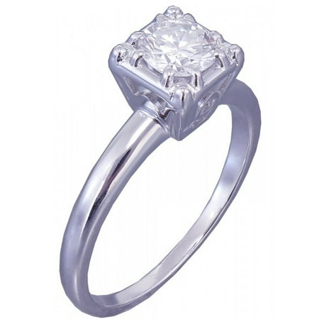 Art Deco Diamond Engagement Ring - 14k White Gold Round Cut Diamond Engagement Ring Art Deco Antique Style Prong 0.60ct