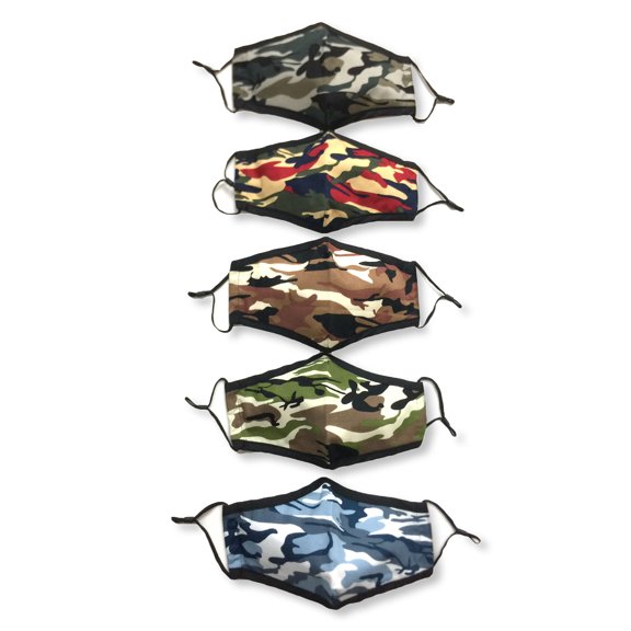 5-Pack Fashionable 100% Cotton Face Masks - Many Prints - black, one size
