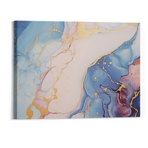 Creowell  Abstract Canvas Wall Art Framed ,Blue Rose Gold and Pink Wall Art Abstract Marble Texture Paintings Print on Canvas Modern Picture  for Living Room Bedroom Office Home Decor 20x16 In
