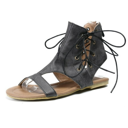 

Cglfd Women S Roman Style Summer Flat Lace-Up Beach Open Toe Breathable Sandals Shoes