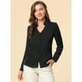 thumbnail image 2 of Camisa abotonada Allegra K cuello alto escote En V recortado carrera primavera Negro L, 2 of 6