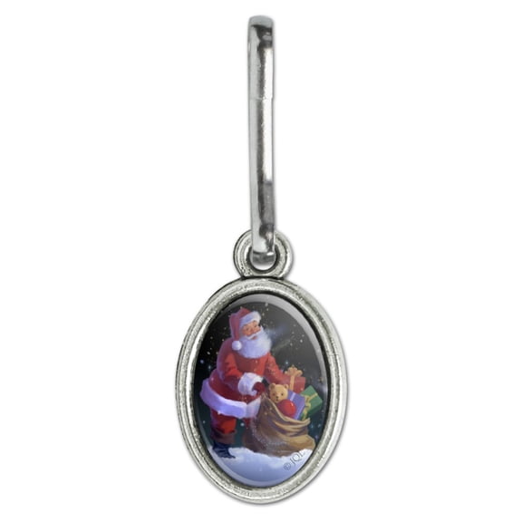 Christmas Holiday Santa Rooftop Magic Antiqued Oval Charm Clothes Purse Suitcase Backpack Zipper Pull Aid