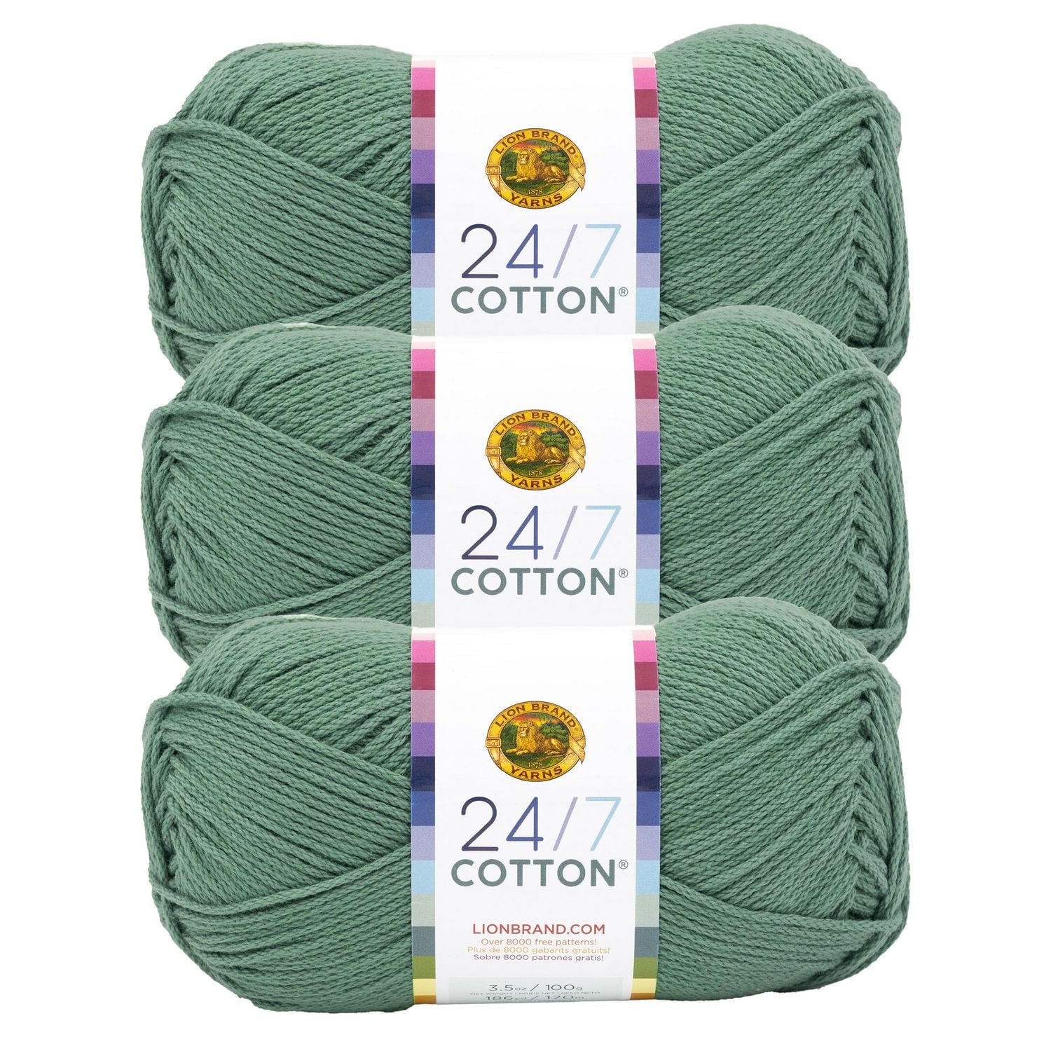 Lion Brand 24/7 Cotton® Yarn #4 Medium/Worsted Cotton Yarn 100g/170m 3-Pack
