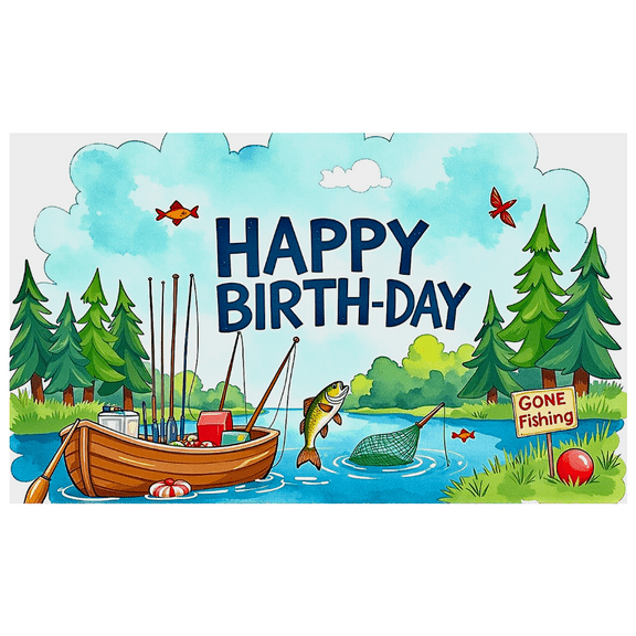 Fishing Theme Happy Birthday Backdrop Banner Background Decorations for Birthday Party Photography Props Party Supplies Outdoor Celebrations