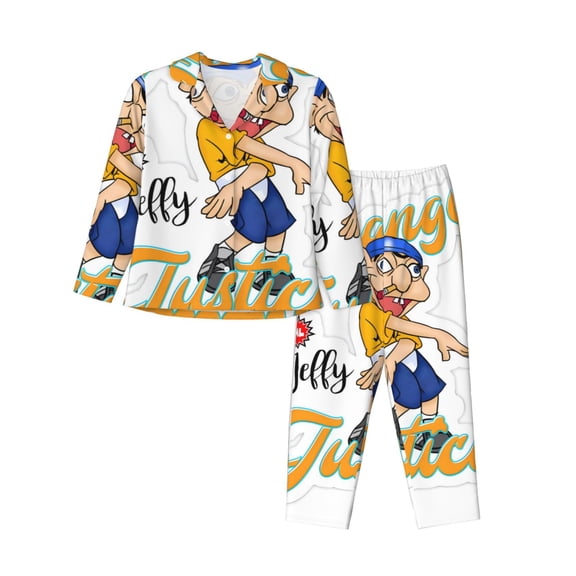 Saiise Sml Jeffy Bk Print Women Soft Pama Sets,Long Sleeve Sleepwear Button Up 2-Piece Pjs Lounge Sets-Small