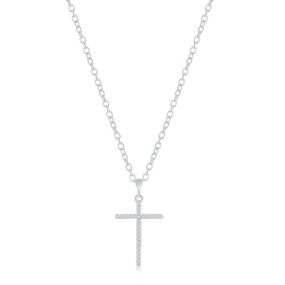 TheJewelryHut Fancy Designer Sterling Silver, Diamond Cross Necklace - (24 Stones)