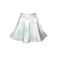 thumbnail image 5 of Women Club Half Mini Skirt Solid Color Reflective High Waist Thigh Pleated Skirt for Pub Party, 5 of 7