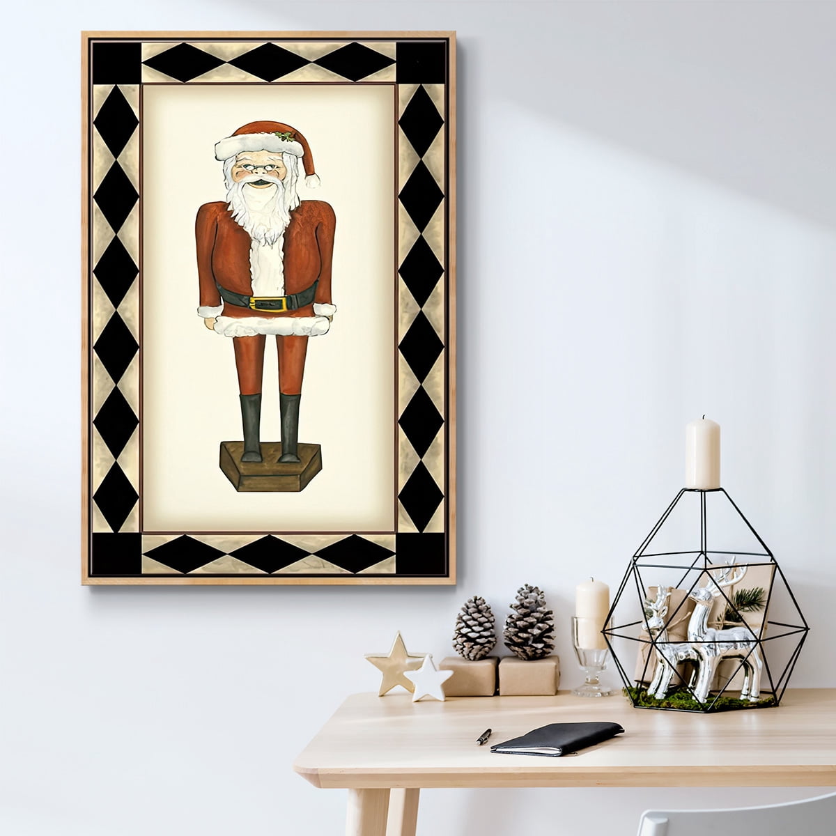 Jolly Santa - Framed Gallery Wrapped Holiday Canvas - 27 x 41 - Natural Wood Frame