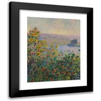 Claude Monet 20x24 Black Modern Framed Museum Art Print Titled - Flower Beds at Vetheuil (1881)