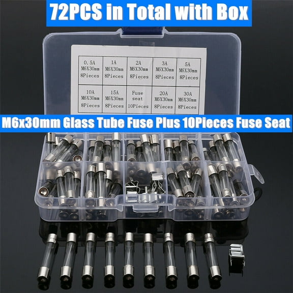 72/set 6x30mm 0.5-30A Quick Blow Glass Tube Fuses Assorted Kit For Car Boat UK