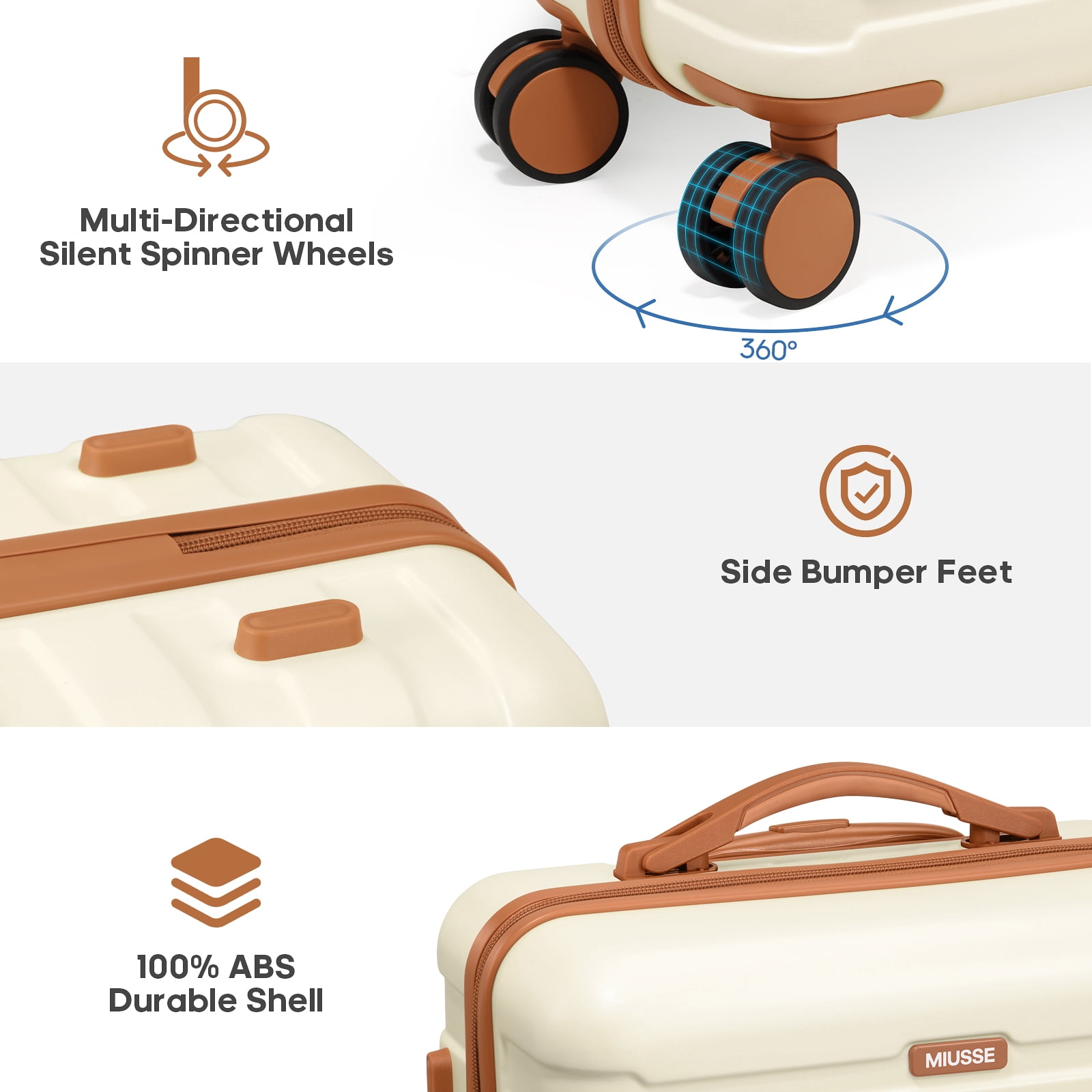 MIUSSE Hardshell Luggage Sets 3 Pieces, Hardside Lightweight Suitcase with Spinner Wheels and TSA Lock, White Luggage Set 20in24in28in