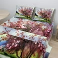 thumbnail image 2 of Ambesonne Flower Fitted & Top Sheet Set with Shams, Spring Blooming Nature, Pink Green, 2 of 8