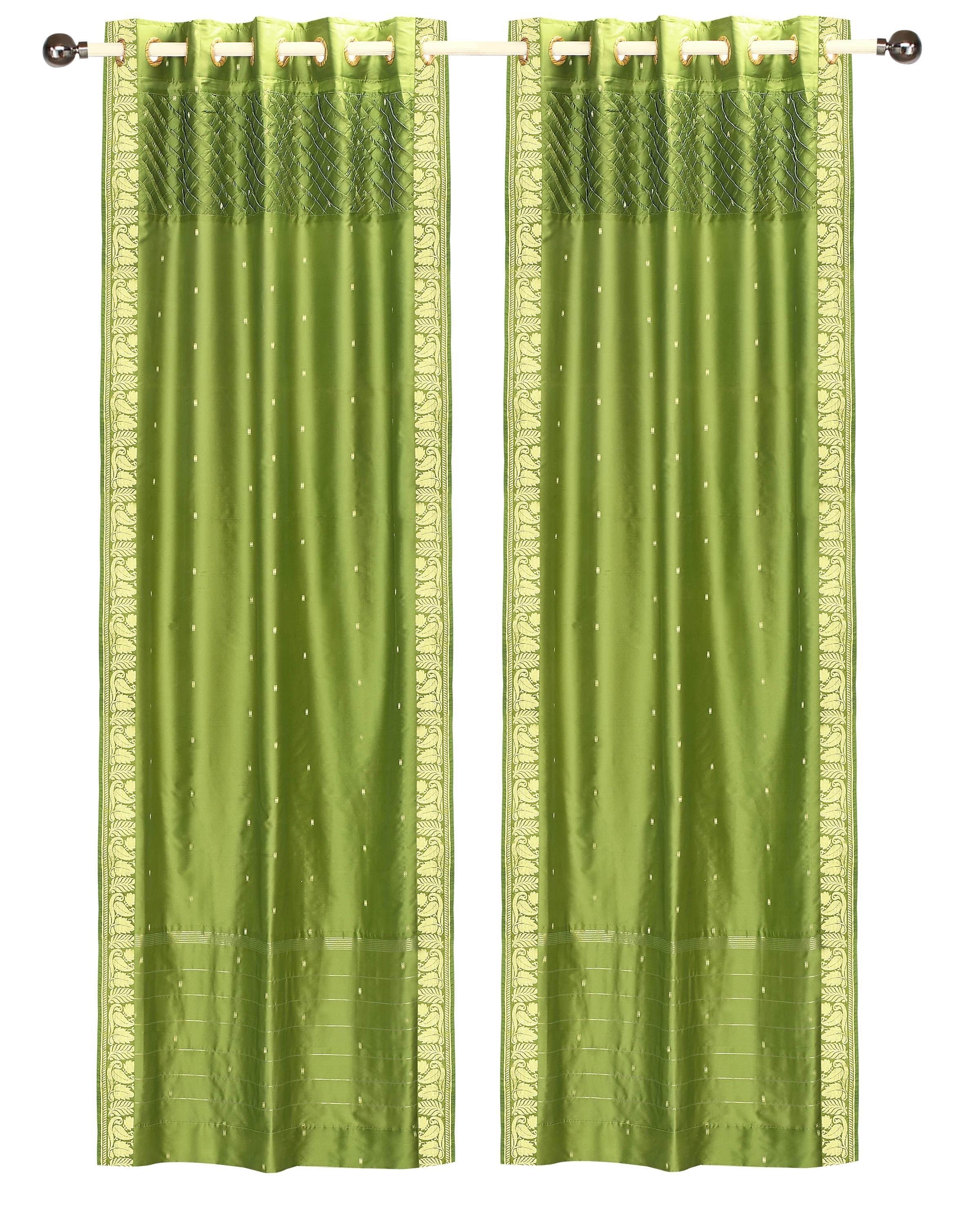 Lined-olive green Hand Crafted Grommet Sheer Sari Curtain Drape ...