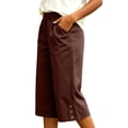 thumbnail image 5 of Mifsaly Loose Capri Pants for Women Button Hem High Waist Cropped Trousers with Pockets Soft Lightweight Casual Summer Vacation Capris Brown,M, 5 of 6