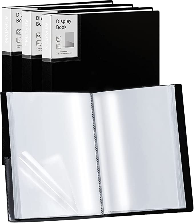 Folder with Plastic Sleeves 4 Pack 9"x12" Black Portfolio Folder for