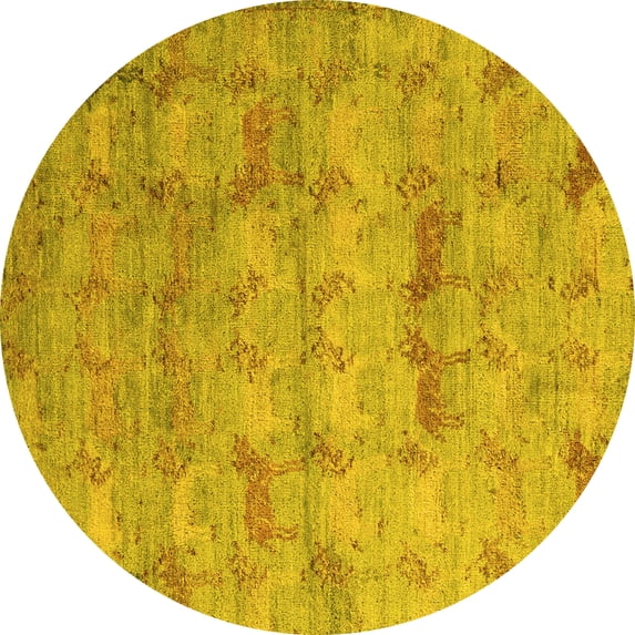 Ahgly Company Indoor Round Abstract Yellow Modern Area Rugs, 4' Round