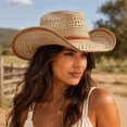 thumbnail image 2 of Sun Hat with Western Cutout Design and Wide Brim for Beach Travel Outdoor Cowboy Style Lightweight, 2 of 4