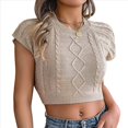 thumbnail image 2 of Camiseta Corta de Punto para Mujer, Corta, Cuello Redondo, Corte Ajustado, Color Liso, Elástica, para Verano. Caqui S, 2 of 10