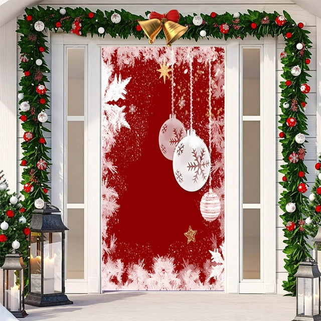 Fiudx Tapiz Navideño para Puerta, Tapiz de Tela Festivo, Diseño de Feliz Navidad y Próspero Año Nuevo, Decoración para Fiestas, Uso Interior y Exterior, Fácil de Colgar, Tamaño 200 X 90 Cm.