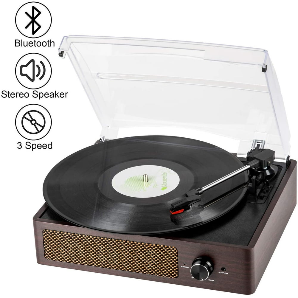 Bluetooth Record Player BeltDriven 3Speed Turntable, Vintage Vinyl