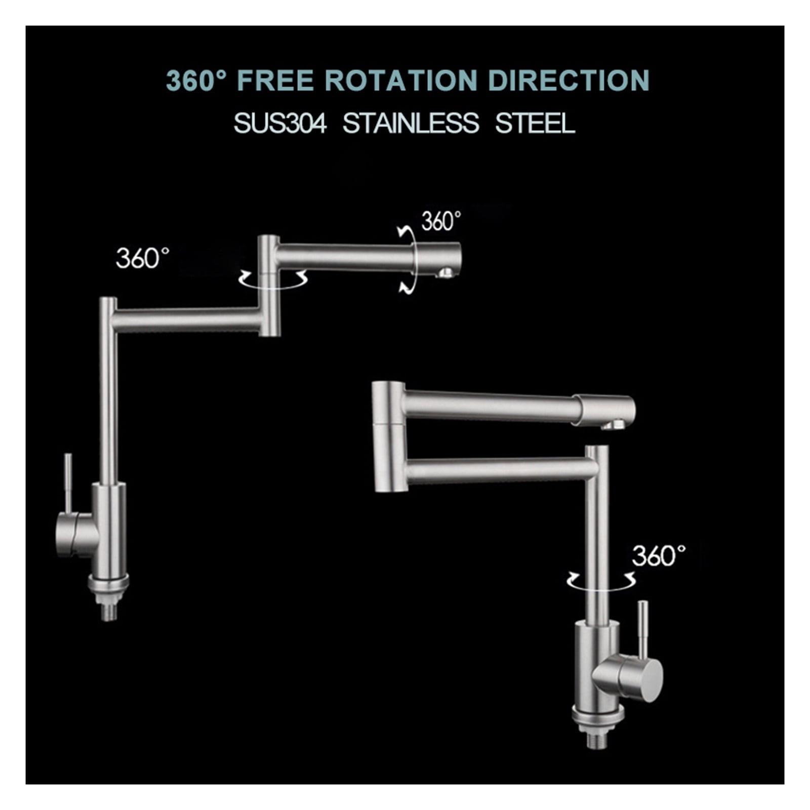304 Stainless Steel Lead-free Folding Kitchen Faucet Mixer 360 Degree Swivel Single Handle Nickel Kitchen Sink Taps ,Bar Laundry RV Farmhouse
