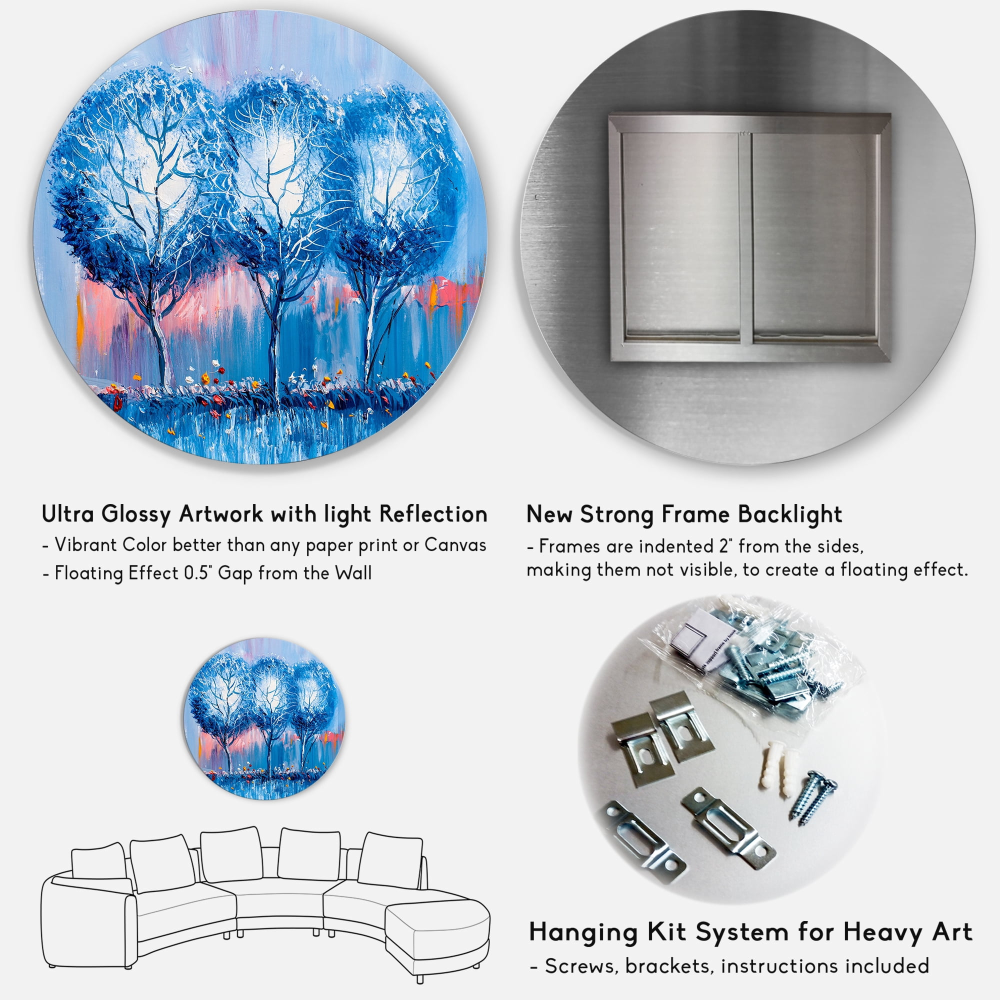 Designart 'Colourful Landscape Trees Impressionist III' Modern Circle Metal Wall Art 29x29 - Disc of 29