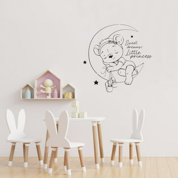 Sweet Dreams Little Princess - Bed Time Quotes Cute Sleeping Baby Bear Silhouette Vinyl Design Wall Sticker Art Decal Boys Girls Kids Room Bedroom Nursery Kinder Decor Decoration Size (10x8 inch)