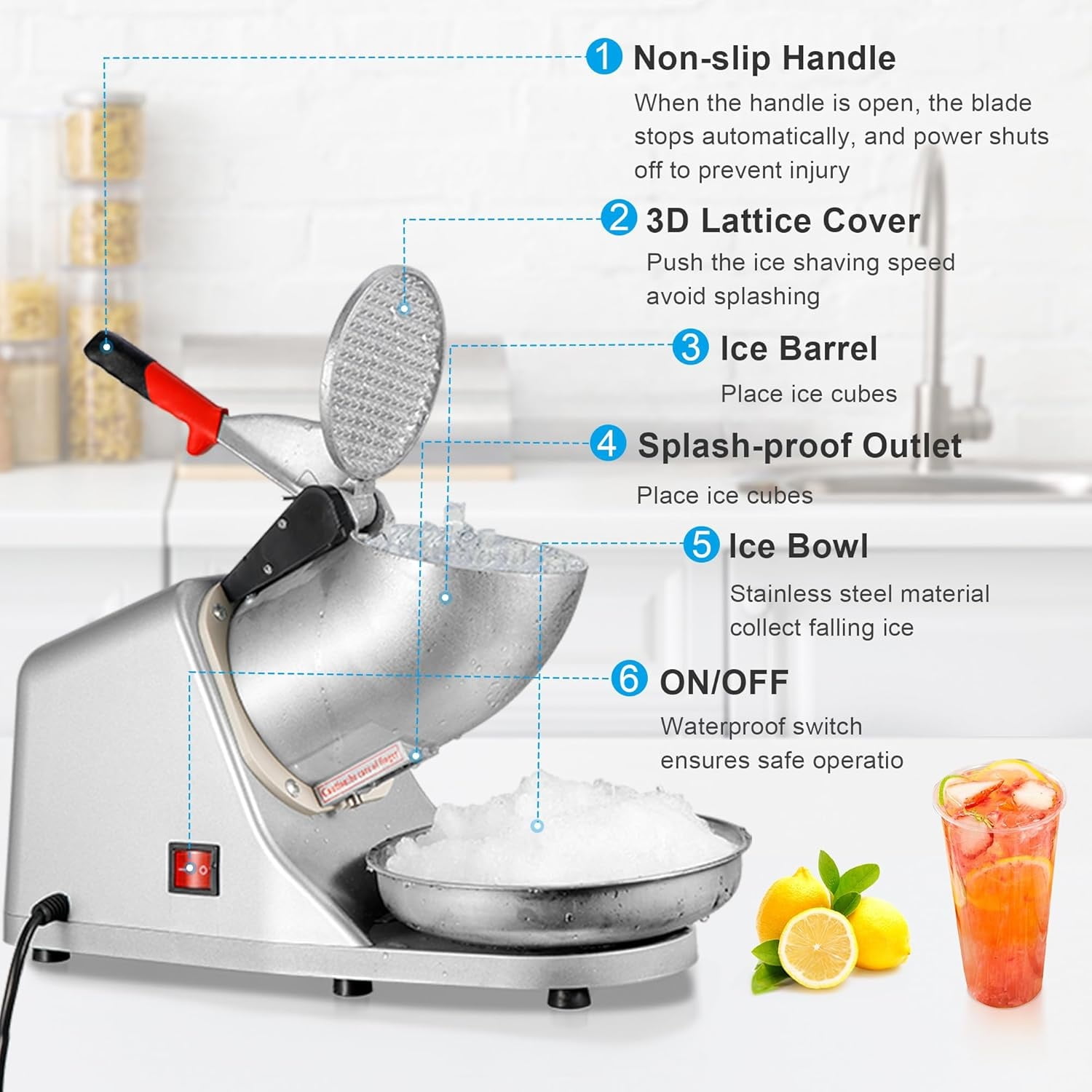 Electric Ice Crushers 300W 2000r/min w/Stainless Steel Blade Shaved Ice Snow Cone Maker Kitchen Machine (Silver)