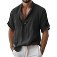 thumbnail image 2 of Gamivast Linen Henley Shirts for Men Band Collar Short Sleeve Boho Hawaiian Vacation Shirts Loose Fit Solid Lightweight Soft Beach Shirts Summer Tops, 2 of 6