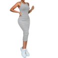 thumbnail image 3 of Dodycon-vestido ajustado con cuello Halter para mujer, vestido Midi acanalado, sin mangas, de punto acanalado, color liso, nuevo diseño de moda, 3 of 5
