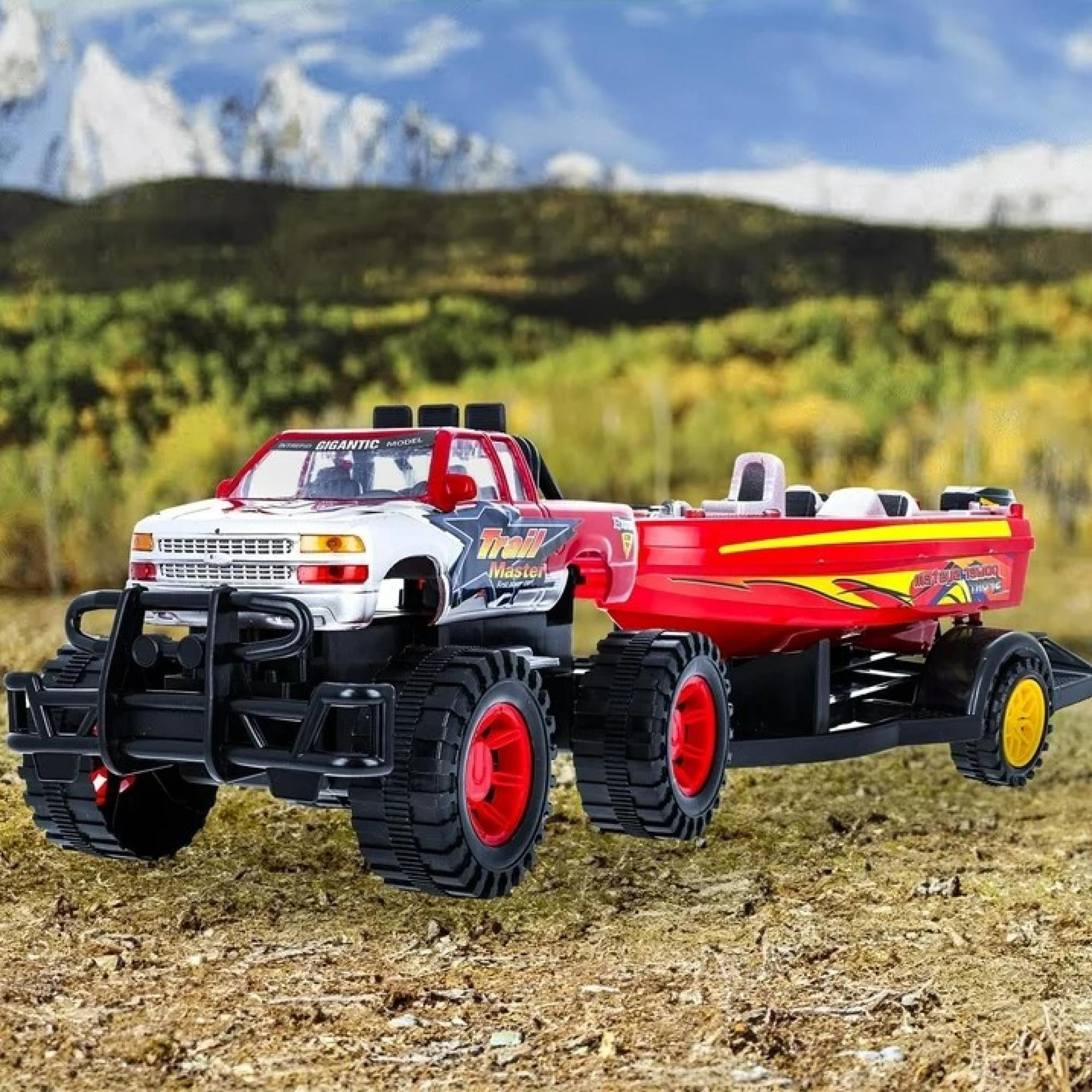 Speed Max King Friction-Powered Toy Truck with Speed Boat & Trailer – Play Vehicle Set
