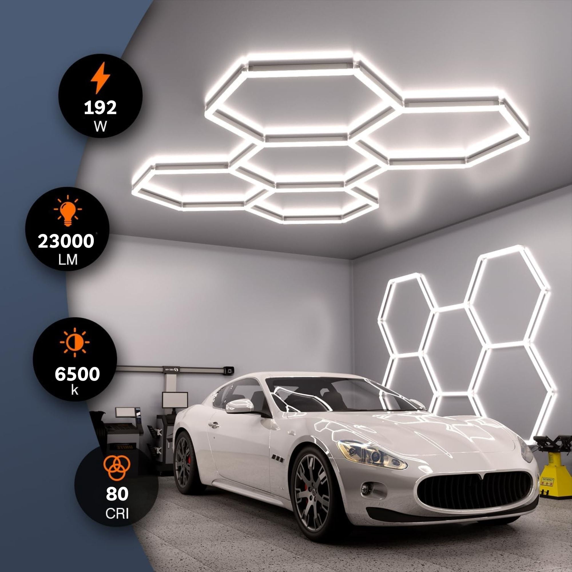 VFM Hexagon LED Garage Light: 25-Pack Updated Bigger Size, 23000LM Super Bright Car Detailing Ceiling LED Shop Light for Warehouse Workshop Gym Basement Car Care Wash Room