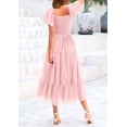 thumbnail image 2 of Vestido MIDI con fruncidos y tul color rosa claro para mujer PRETTYGARDEN talla XL, 2 of 7