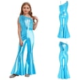 thumbnail image 5 of vastwit Girls Flared Jumpsuit Disco Performance Shiny Bodysuit Bell Bottom Pants Fringed Funky Dance Unitards Lake Blue 16, 5 of 6