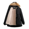 thumbnail image 3 of Aboser Womens Cotton Padded Jacket with Detachable Faux Fur Hood Thick Fleece Lined Parka Coat Coldproof Warm Midi Overcoats Puffy Jackets, 3 of 3